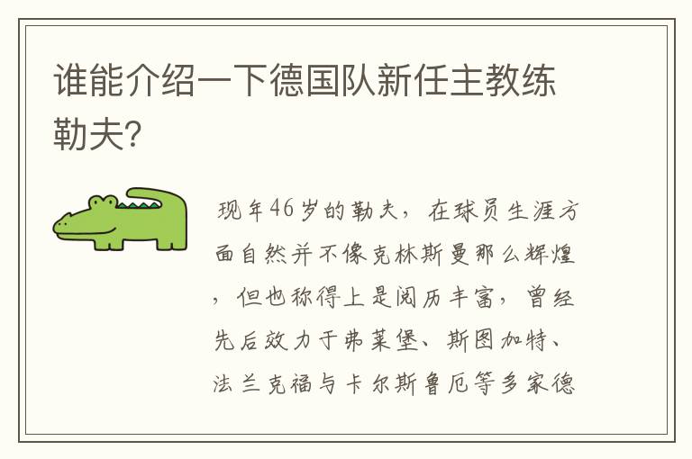 谁能介绍一下德国队新任主教练勒夫?