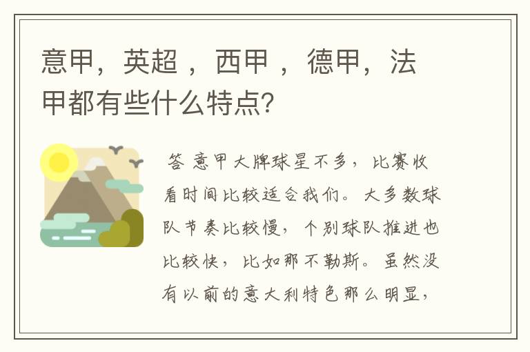 意甲,英超 ,西甲 ,德甲,法甲都有些什么特点?