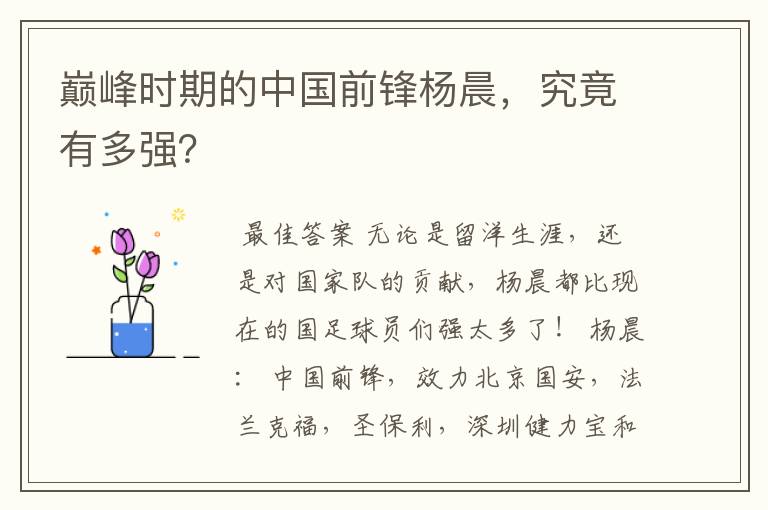 巅峰时期的中国前锋杨晨,究竟有多强?