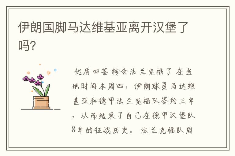 伊朗国脚马达维基亚离开汉堡了吗?