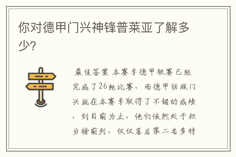 你对德甲门兴神锋普莱亚了解多少?