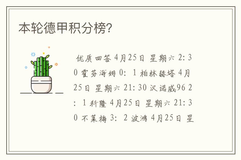 本轮德甲积分榜?