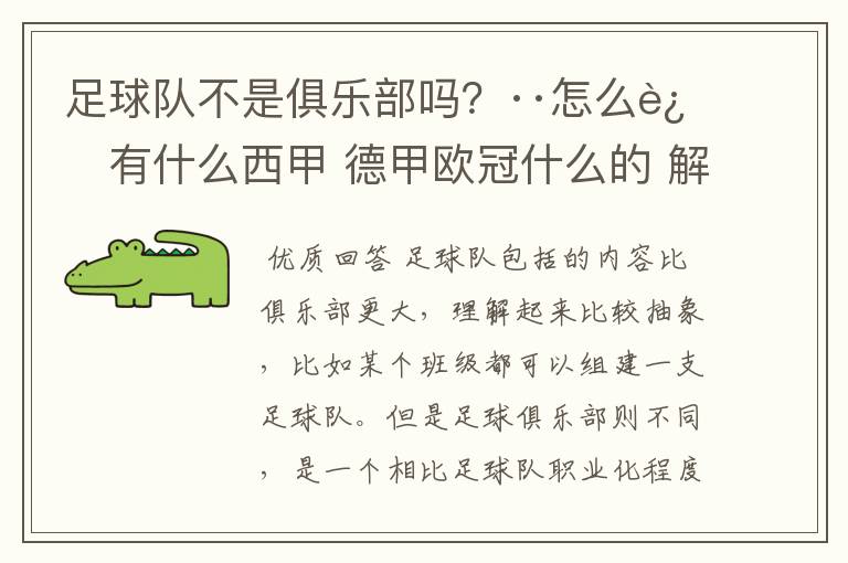 足球队不是俱乐部吗?··怎么还有什么西甲 德甲欧冠什么的 解释一下?