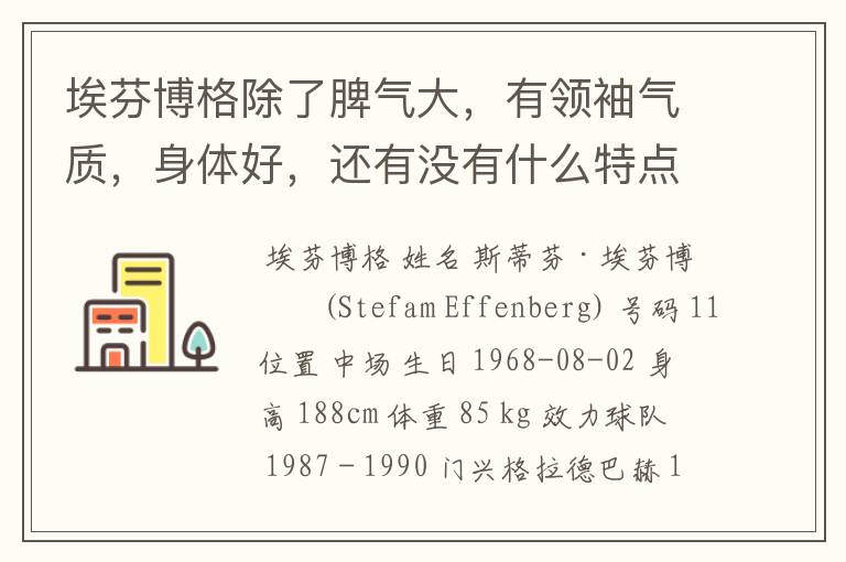 埃芬博格除了脾气大,有领袖气质,身体好,还有没有什么特点?