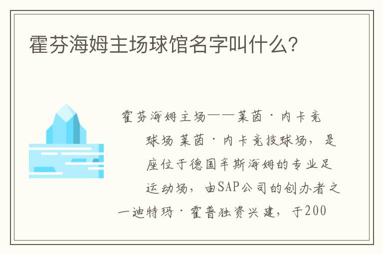 霍芬海姆主场球馆名字叫什么?