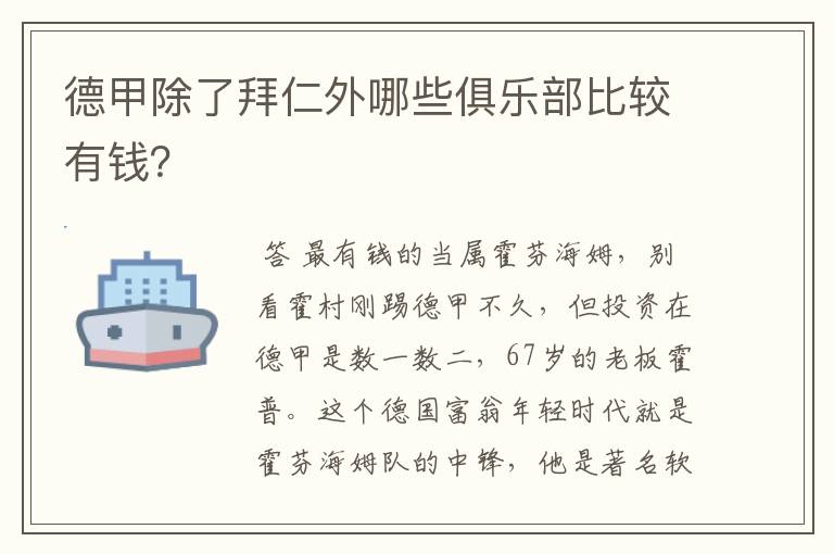 德甲除了拜仁外哪些俱乐部比较有钱?