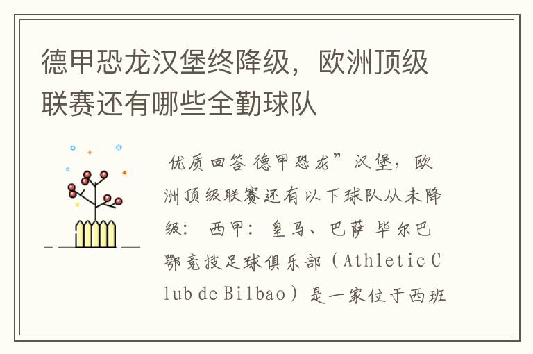 德甲恐龙汉堡终降级,欧洲顶级联赛还有哪些全勤球队