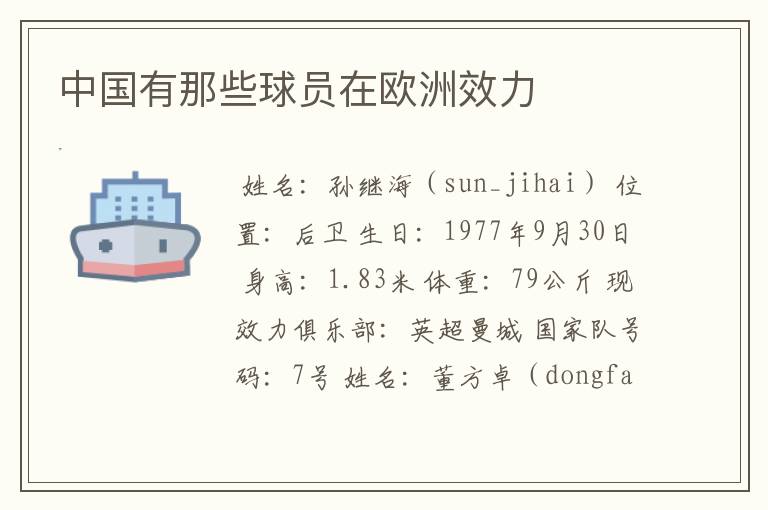 中国有那些球员在欧洲效力