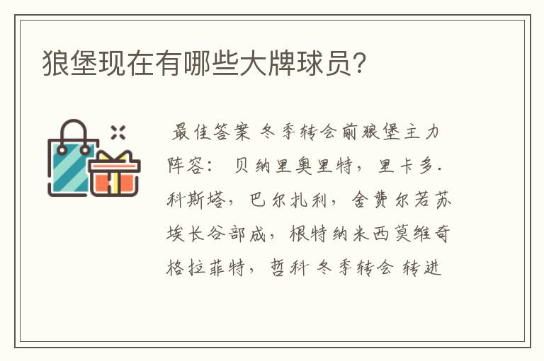 狼堡现在有哪些大牌球员?