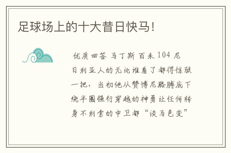 足球场上的十大昔日快马!