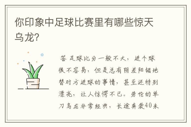 你印象中足球比赛里有哪些惊天乌龙?