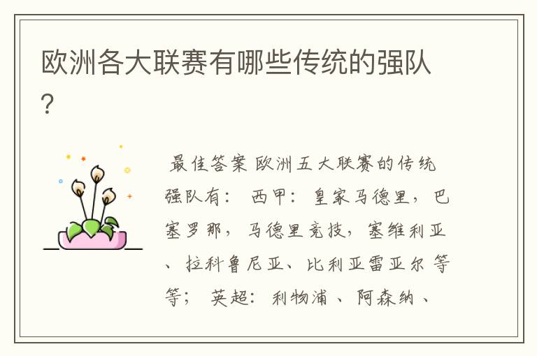 欧洲各大联赛有哪些传统的强队?