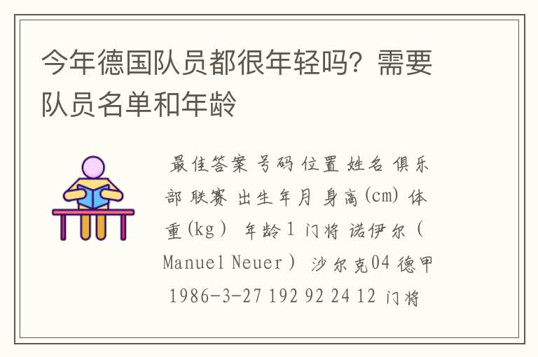 今年德国队员都很年轻吗?需要队员名单和年龄