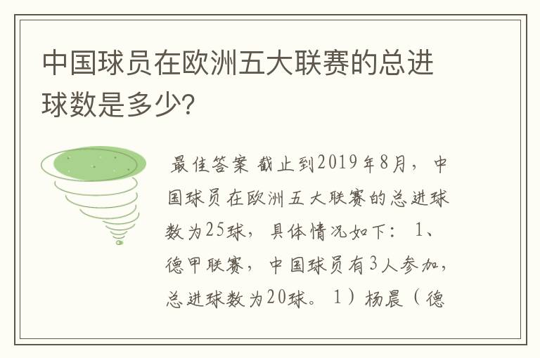 中国球员在欧洲五大联赛的总进球数是多少?