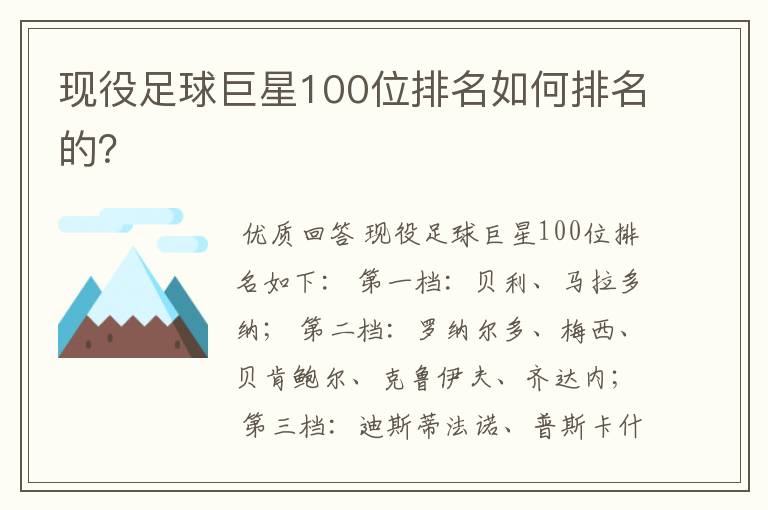 现役足球巨星100位排名如何排名的?
