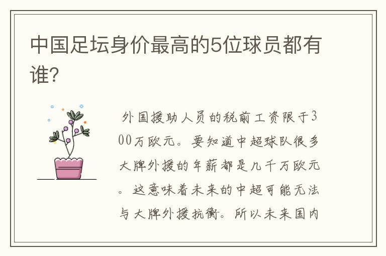 中国足坛身价最高的5位球员都有谁?