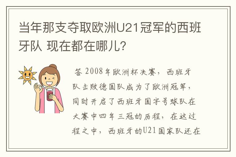 当年那支夺取欧洲U21冠军的西班牙队 现在都在哪儿?