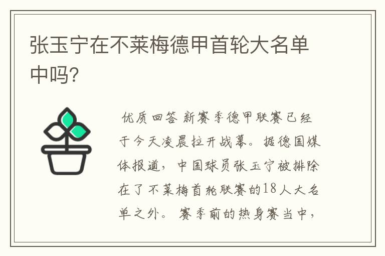 张玉宁在不莱梅德甲首轮大名单中吗?
