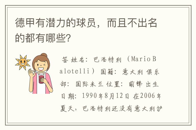 德甲有潜力的球员,而且不出名的都有哪些?