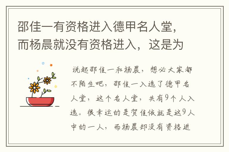 邵佳一有资格进入德甲名人堂,而杨晨就没有资格进入,这是为何?