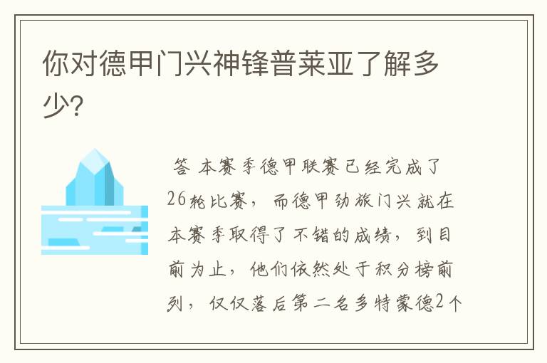你对德甲门兴神锋普莱亚了解多少?