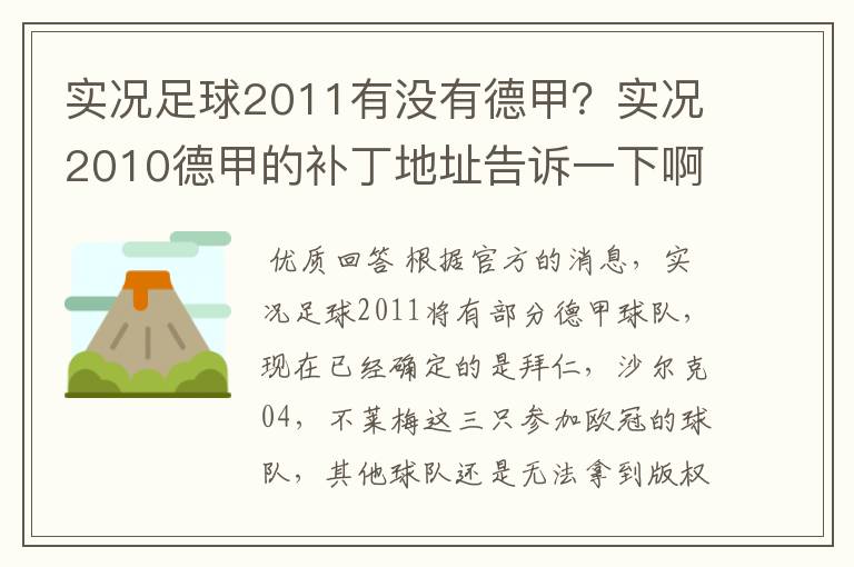 实况足球2011有没有德甲？实况2010德甲的补丁地址告诉一下啊