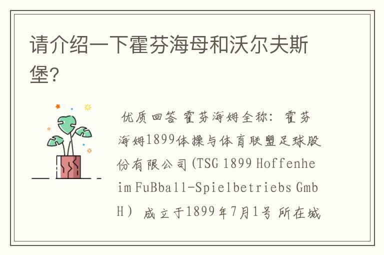 请介绍一下霍芬海母和沃尔夫斯堡?