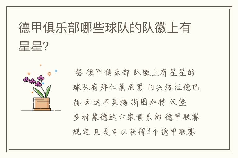 德甲俱乐部哪些球队的队徽上有星星?