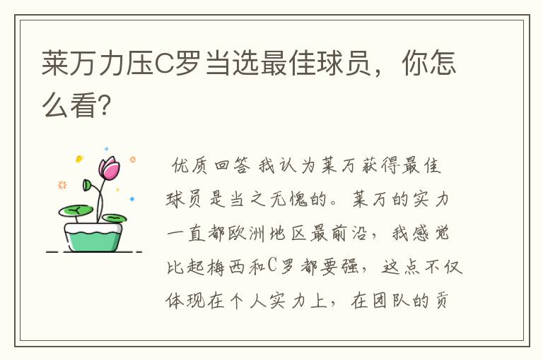 莱万力压C罗当选最佳球员,你怎么看?
