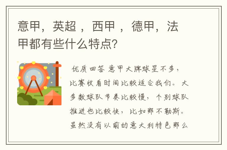意甲,英超 ,西甲 ,德甲,法甲都有些什么特点?
