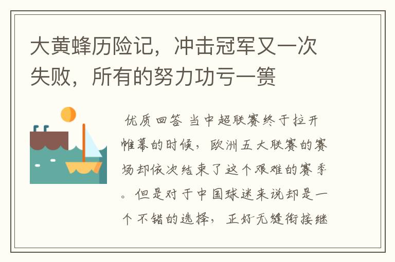 大黄蜂历险记,冲击冠军又一次失败,所有的努力功亏一篑