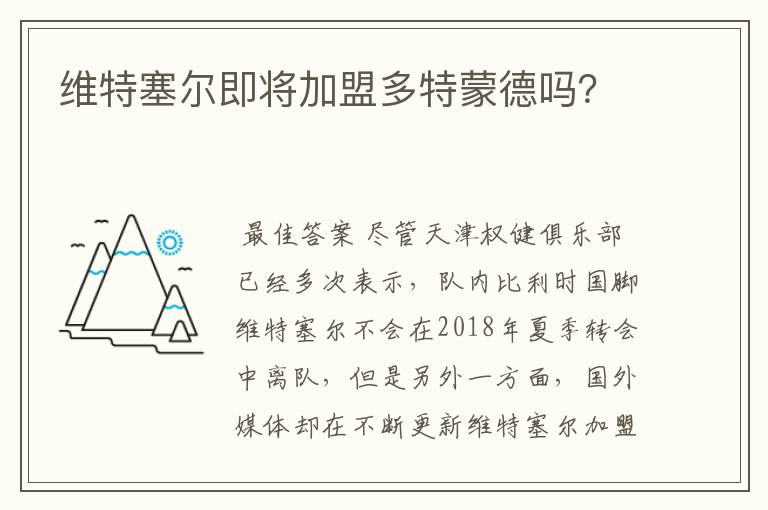 维特塞尔即将加盟多特蒙德吗?