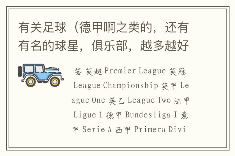 有关足球(德甲啊之类的,还有有名的球星,俱乐部,越多越好)