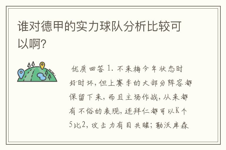 谁对德甲的实力球队分析比较可以啊?