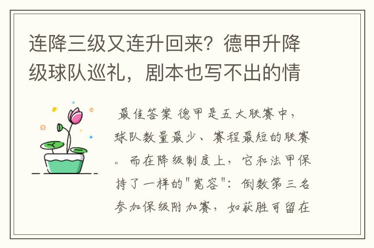 连降三级又连升回来?德甲升降级球队巡礼,剧本也写不出的情节
