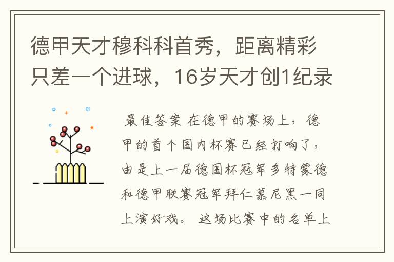 德甲天才穆科科首秀,距离精彩只差一个进球,16岁天才创1纪录