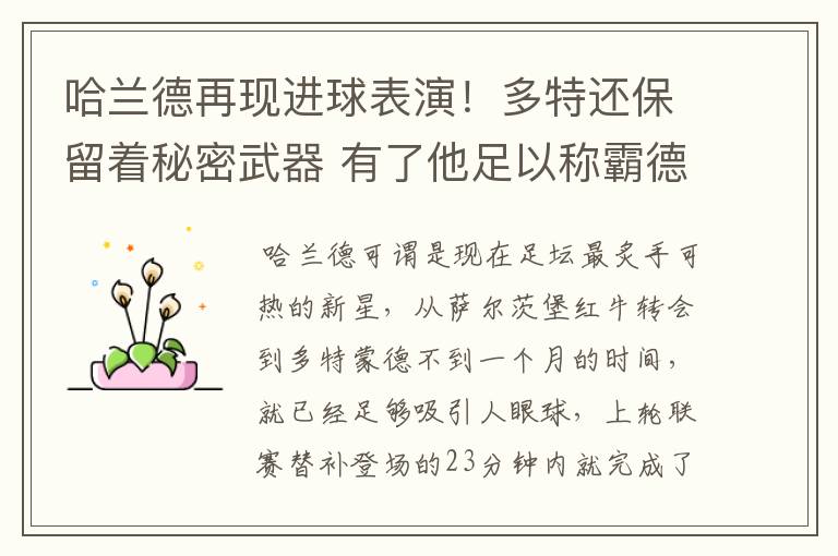 哈兰德再现进球表演!多特还保留着秘密武器 有了他足以称霸德甲