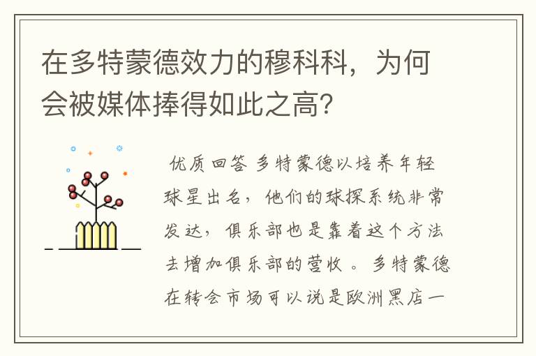在多特蒙德效力的穆科科,为何会被媒体捧得如此之高?