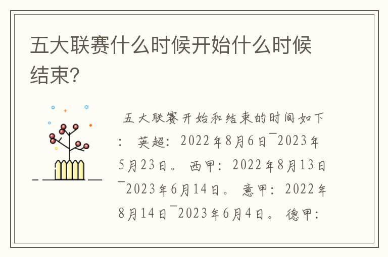 五大联赛什么时候开始什么时候结束?