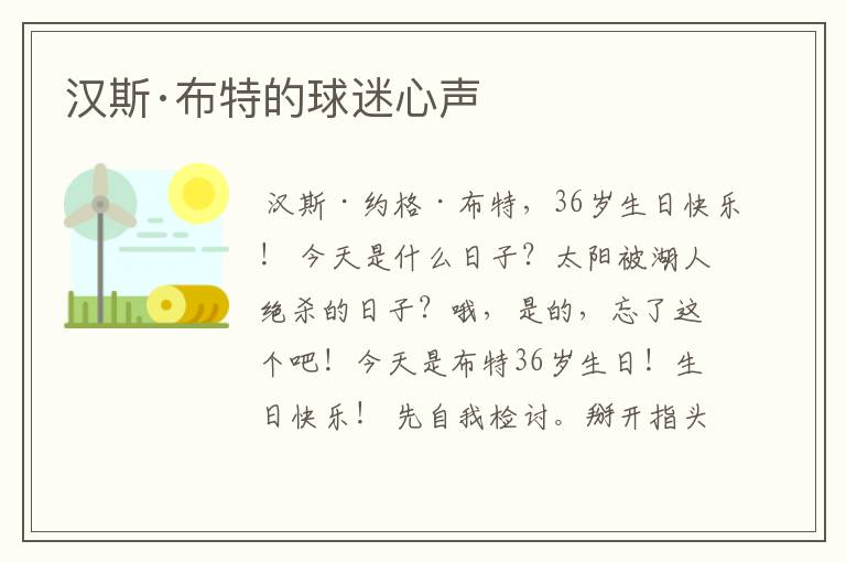 汉斯·布特的球迷心声