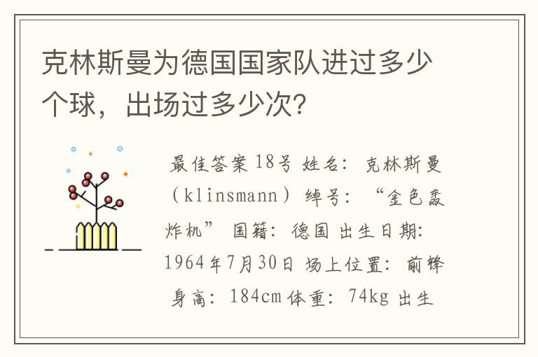 克林斯曼为德国国家队进过多少个球,出场过多少次?