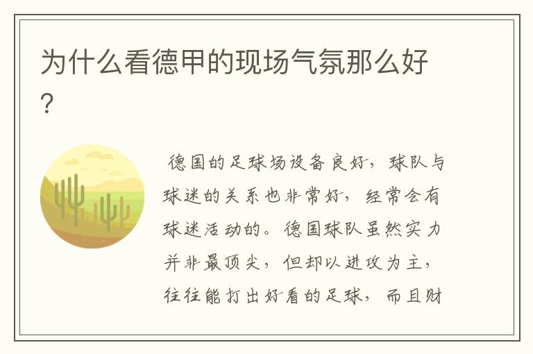 为什么看德甲的现场气氛那么好?