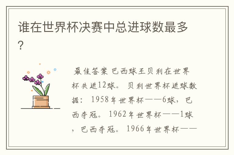 谁在世界杯决赛中总进球数最多?