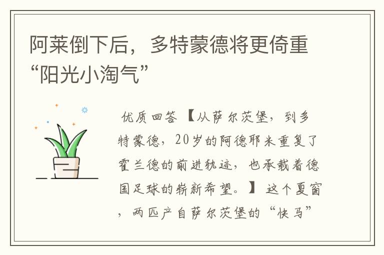 阿莱倒下后,多特蒙德将更倚重“阳光小淘气”