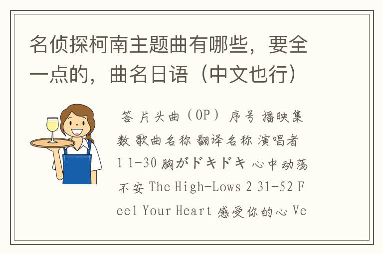 名侦探柯南主题曲有哪些,要全一点的,曲名日语(中文也行)