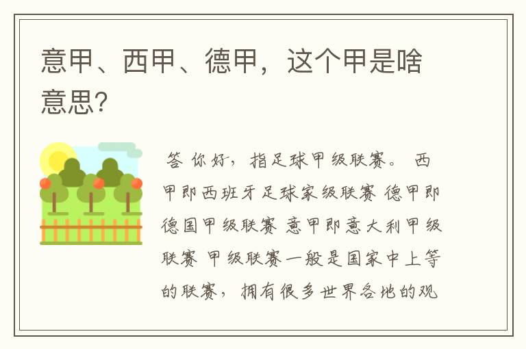 意甲、西甲、德甲,这个甲是啥意思?