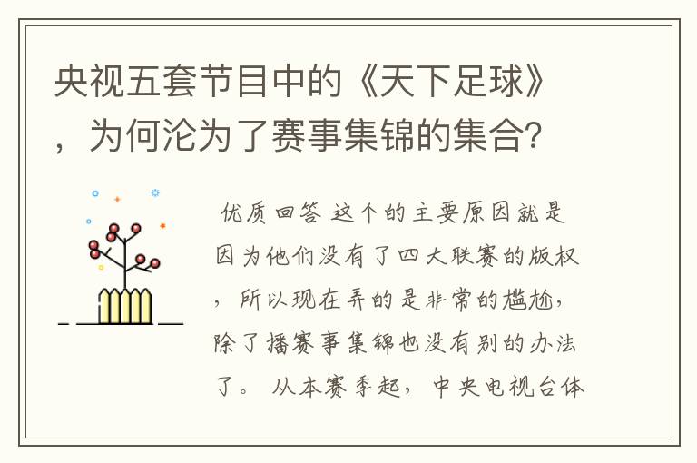 央视五套节目中的《天下足球》,为何沦为了赛事集锦的集合?
