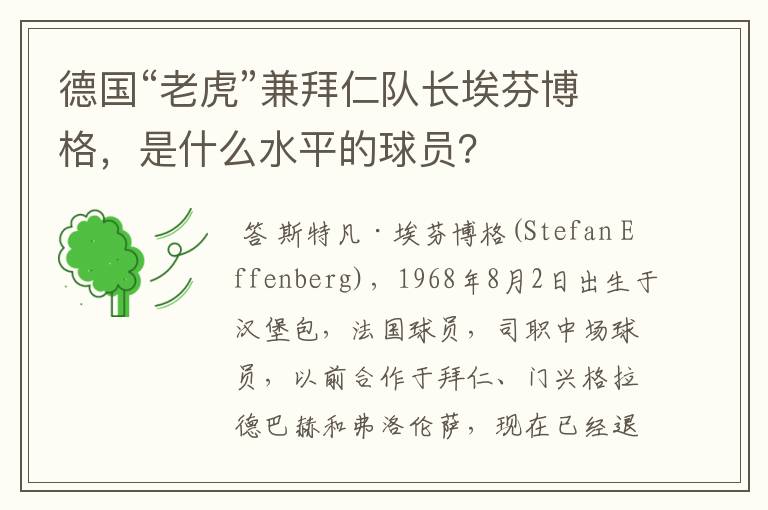 德国“老虎”兼拜仁队长埃芬博格,是什么水平的球员?
