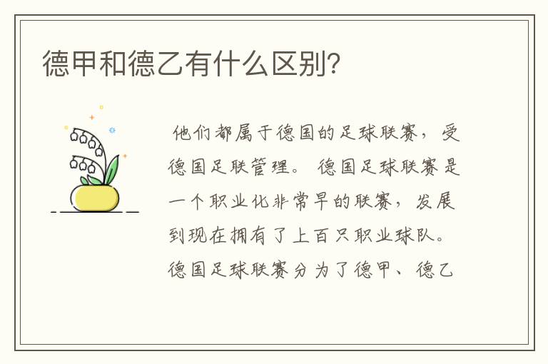 德甲和德乙有什么区别?