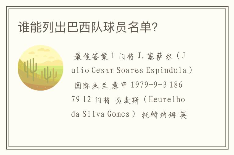 谁能列出巴西队球员名单?